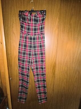 LIKE AN ANGEL Vintage Strapless Plaid Jumpsuit Size Small